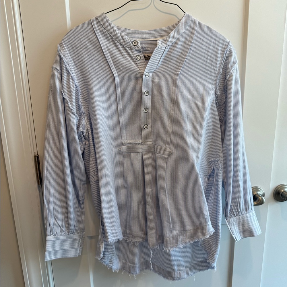 We The Free Light Blue Striped Button Down Shirt